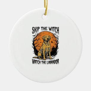 Ornamento De Cerâmica Camisa de Labrador de Halloween com Aviso de Cão A