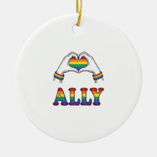 Ornamento De Cerâmica Camisa de Orgulho Vintage Coração Mãos Arco-íris A