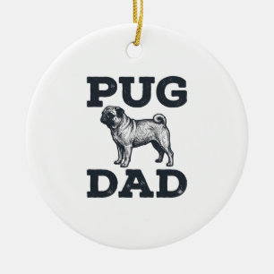 Ornamento De Cerâmica Camisa de Pai de Pug com Desenho de Gravura Vintag