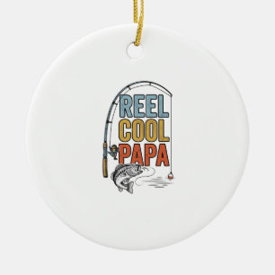 Ornamento De Cerâmica Camisa de Pesca Reel Cool Papa Design_1
