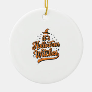 Ornamento De Cerâmica Camisa de Tipografia de Bruxas de Halloween Vintag