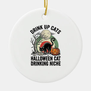 Ornamento De Cerâmica Camisa do Gato de Halloween Bebendo Lua Vintage Pa