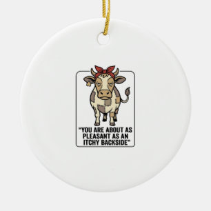 Ornamento De Cerâmica Camisa engraçada e rabugenta de vaca xadrez vintag