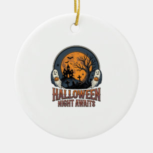 Ornamento De Cerâmica Camisa Fantasma Lua Gravada Cena Vintage de Hallow