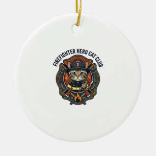 Ornamento De Cerâmica Camisa Gráfica Gato Herói Bombeiro - Arte de Gato