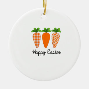 Ornamento De Cerâmica Camisa Happy Easter Cenoura Cute Easter