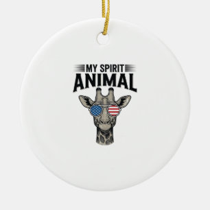 Ornamento De Cerâmica Camisa Patriótica do Animal Espírito Girafa Vintag