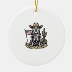 Ornamento De Cerâmica Camisa Patriótica do Cão do Esqueleto do Cowboy Vi
