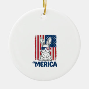 Ornamento De Cerâmica Camisa Patriótica do Coelho Vintage Merica Design_