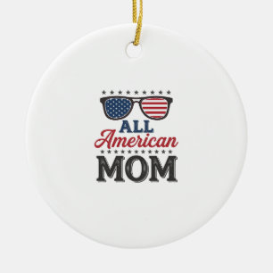 Ornamento De Cerâmica Camisa Patriótica Vintage Mãe Americana_1