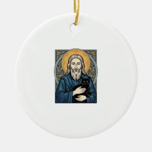 Ornamento De Cerâmica Camisa Vetorial de Desenho de Retrato de Gato Sagr