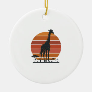 Ornamento De Cerâmica Camisa Vetorial Vintage Giraffe Sunset Safari Desi