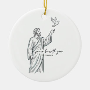 Ornamento De Cerâmica Camisa Vintage Cristã Pombo Paz Seja Com Você