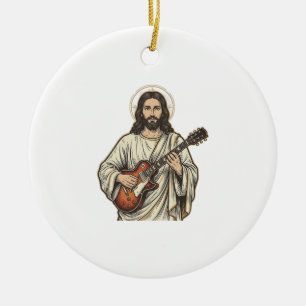 Ornamento De Cerâmica Camisa Vintage de Gravura de Guitarrista Sagrado D