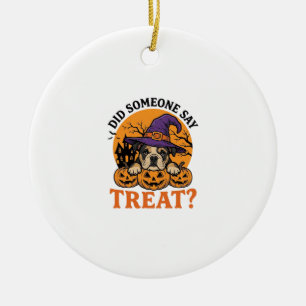 Ornamento De Cerâmica Camisa Vintage de Halloween Bulldog Witch Dog Trea