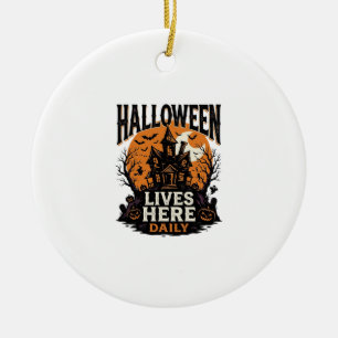 Ornamento De Cerâmica Camisa Vintage de Halloween Casa Assombrada Todos