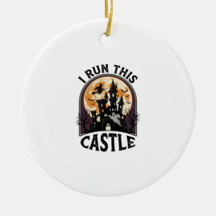 Ornamento De Cerâmica Camisa Vintage de Halloween Castelo Assombrado Bru