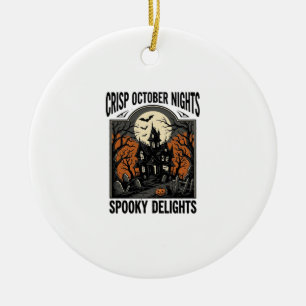 Ornamento De Cerâmica Camisa Vintage de Halloween Com Noite de Outubro A