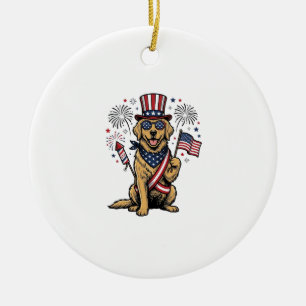 Ornamento De Cerâmica Camisa Vintage Fogueira Retriever Dourado Patrióti