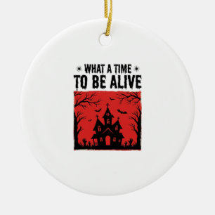 Ornamento De Cerâmica Camisa Vintage Halloween Haunted House What A Time