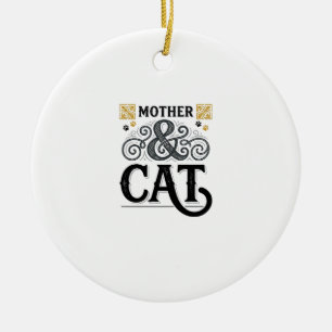 Ornamento De Cerâmica Camisa Vintage Mãe Gato Design para Gatas Mães_1