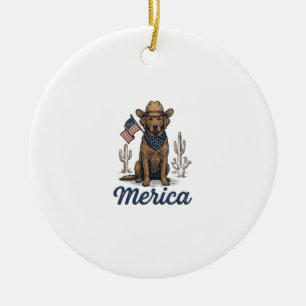 Ornamento De Cerâmica Camisa Vintage Merica Cowboy Dog Bandeira American