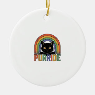 Ornamento De Cerâmica Camisa Vintage Purride Gato Preto Arco-íris Design