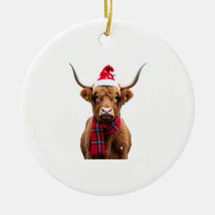 Ornamento De Cerâmica Camiseta Boho Xmas Natal Vaca das Terras Altas (4)