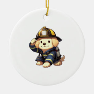 Ornamento De Cerâmica Camiseta Clássica de Bombeiro Cão