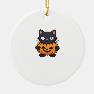 Ornamento De Cerâmica Camiseta Clássica Gato de Halloween Preto