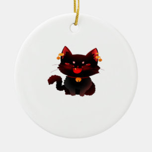 Ornamento De Cerâmica Camiseta Clássica Gato Preto Assustador Fofo com S