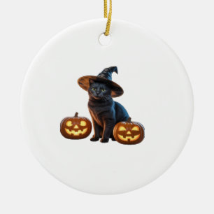 Ornamento De Cerâmica Camiseta Clássica Magia Gato Preto Halloween