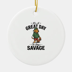 Ornamento De Cerâmica Camiseta com Desenho de Gravura Vintage Savage Dog