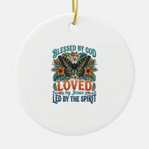 Ornamento De Cerâmica Camiseta Cristã Borboleta Abençoada Design_1
