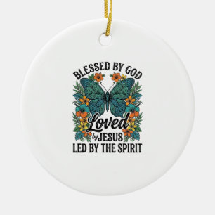 Ornamento De Cerâmica Camiseta Cristã Borboleta Abençoada Design (2)