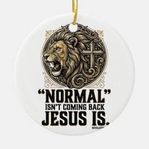 Ornamento De Cerâmica Camiseta Cristã Cruz do Leão Jesus Está Voltando