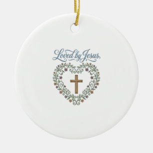 Ornamento De Cerâmica Camiseta Cristã Cruz Floral Amada por Jesus Desi