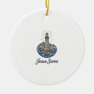 Ornamento De Cerâmica Camiseta Cristã Farol Vintage Jesus Salva_1