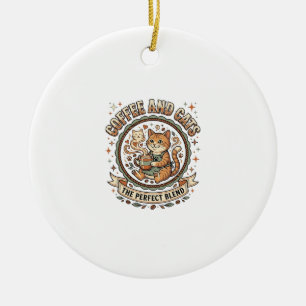 Ornamento De Cerâmica Camiseta De Arte Vetorial Vintage De Gato Café E G