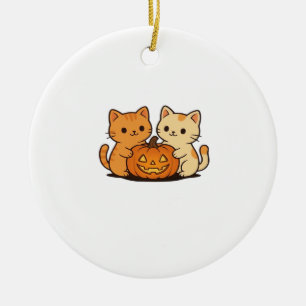 Ornamento De Cerâmica Camiseta de Gato fofo de Halloween � Dois gatos Ka