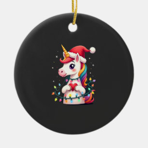 Ornamento De Cerâmica Camiseta de Natal Unicórnio com Chapéu do Papai No