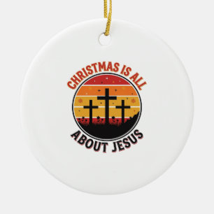 Ornamento De Cerâmica Camiseta Desenho Cruz do Pôr do Sol Jesus Natal Cr