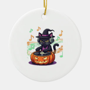 Ornamento De Cerâmica Camiseta Dj cat halloween Oversized