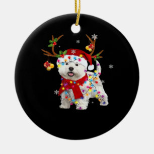 Ornamento De Cerâmica Camiseta engraçada de Natal Westie Renaud Luzes de