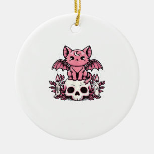 Ornamento De Cerâmica Camiseta Essencial de Gato Esqueleto de Halloween