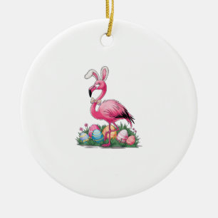 Ornamento De Cerâmica Camiseta Flamingo de Páscoa