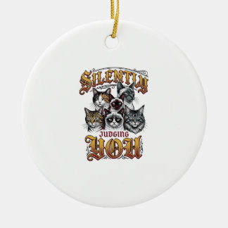 Ornamento De Cerâmica Camiseta Gráfica de Gato Vintage Julgando Você Sil