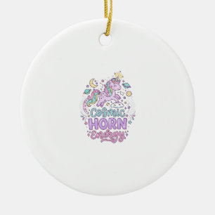 Ornamento De Cerâmica Camiseta Gráfica Unicórnio Chifre Cósmico Energia