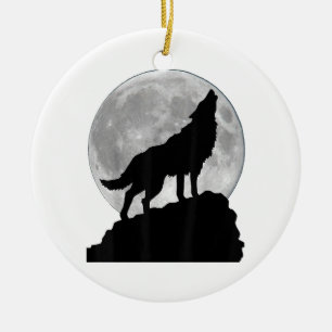 Ornamento De Cerâmica Camiseta Lobo à Luz da Lua - Cachorro legal uivand