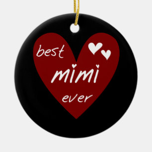 Ornamento De Cerâmica Camiseta Mimi e os presentes do coração vermelho o